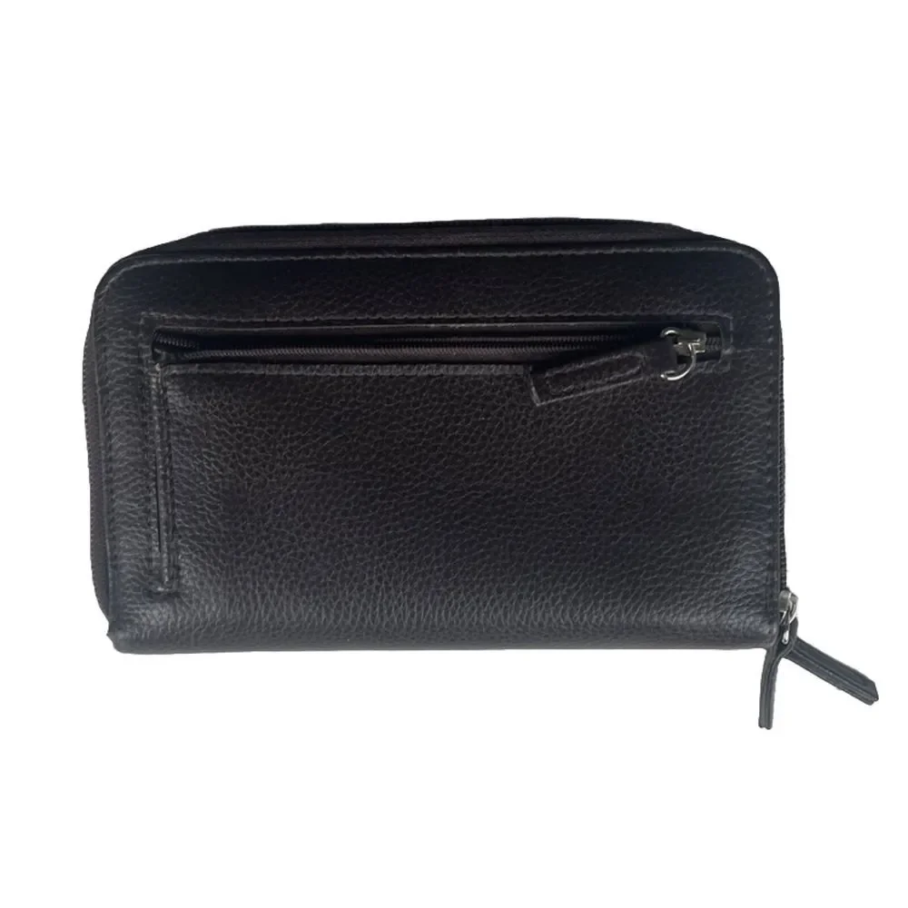 Unbranded Double Zip Pebbled Leather Brown‎ Walletbwith Calculator & Key Chain